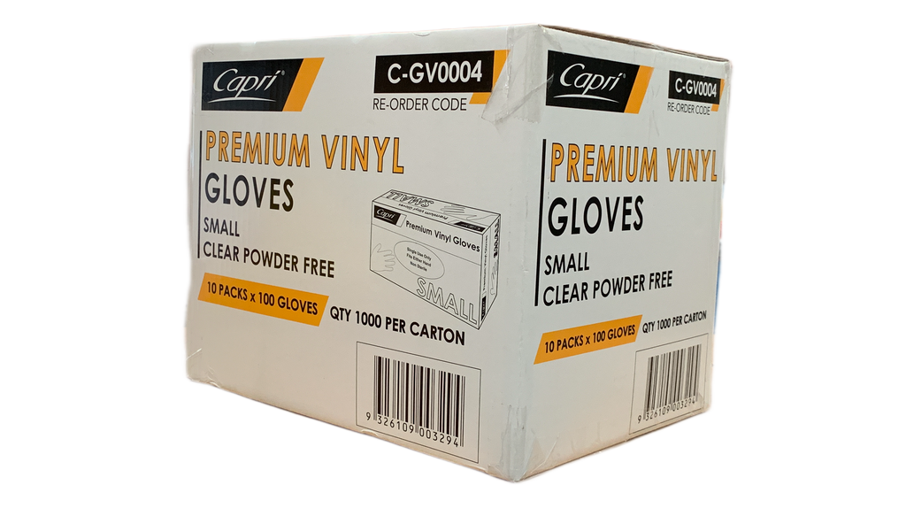 Capri Premium Vinyl Gloves Powder Free Small Clear 1000 Pcs (10 X 100pcs)