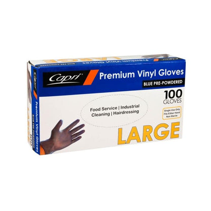Capri Premium Vinyl Gloves Pre-Powdered Large Blue 100 Pcs - C-GV0009