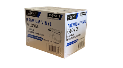 Capri Premium Vinyl Gloves Pre-Powdered X-Large Blue 1000 Pcs (10 X 100pcs) - C-GV0015