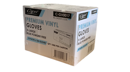 Capri Premium Vinyl Gloves Powder Free X-Large Blue 1000 Pcs (10 X 100pcs) - C-GV0017