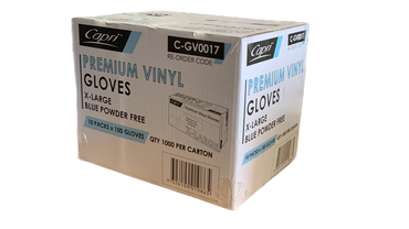 Capri Premium Vinyl Blue Gloves Powder Free X-Large 1000 Pcs (10 X 100pcs)
