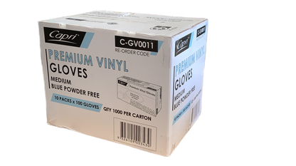 Capri Premium Vinyl Gloves Powder Free Medium Blue 1000 Pcs (10 X 100pcs) - C-GV0011