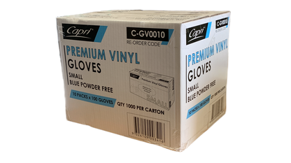 Capri Premium Vinyl Gloves Powder Free Small Blue 1000 Pcs (10 X 100pcs) - C-GV0010