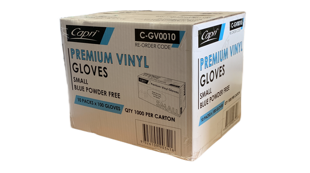 Capri Premium Vinyl Blue Gloves Powder Free Small 1000 Pcs (10 X 100pcs)