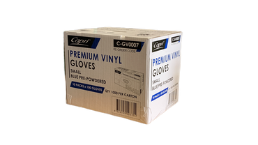 Capri Premium Vinyl Gloves Pre-Powdered Small Blue 1000 Pcs (10 X 100pcs)