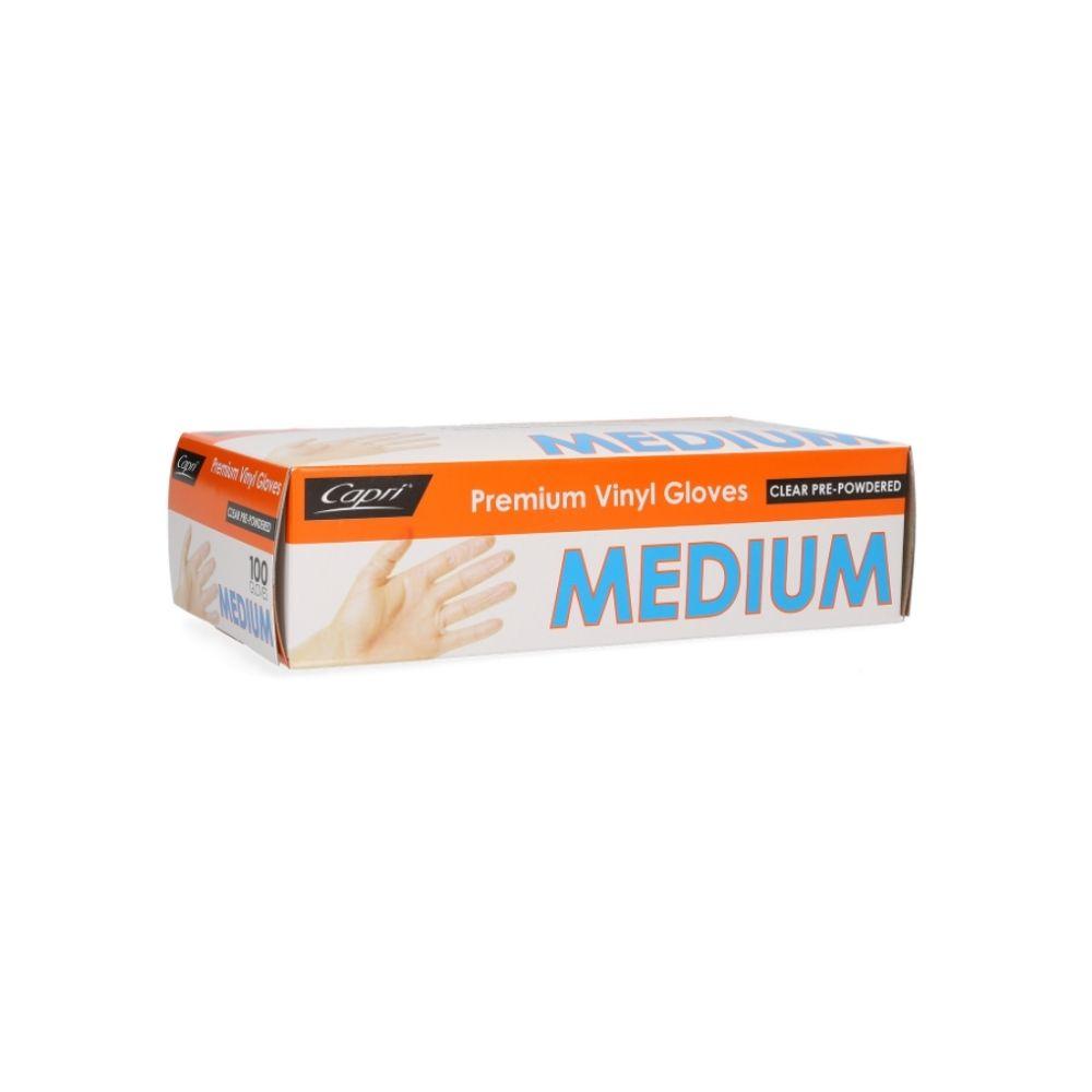 Capri Premium Vinyl Gloves Pre Powdered Medium Clear 1000 Pcs (10 X 100pcs) - C-GV0002