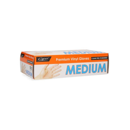 Capri Premium Vinyl Gloves Pre Powdered Medium Clear 1000 Pcs (10 X 100pcs) - C-GV0002