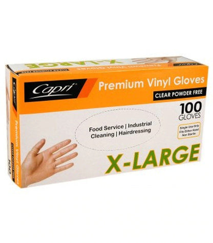 Capri Premium Vinyl Gloves Powder Free X-Large Clear 100 Pcs - C-GV0016
