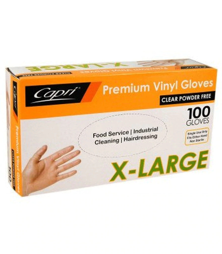 Capri Premium Vinyl Gloves Powder Free X-Large Clear 100 Pcs