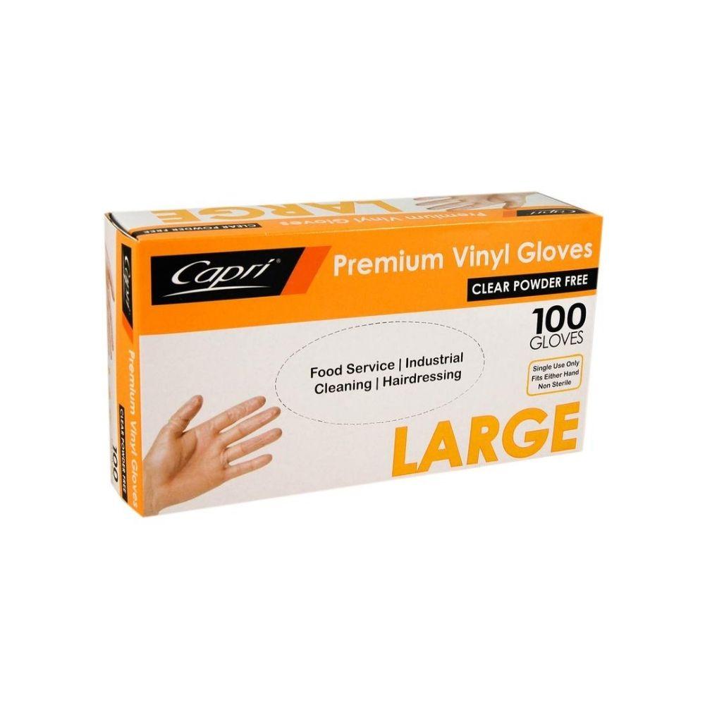 Capri Premium Vinyl Gloves Powder Free Large Clear 100 Pcs