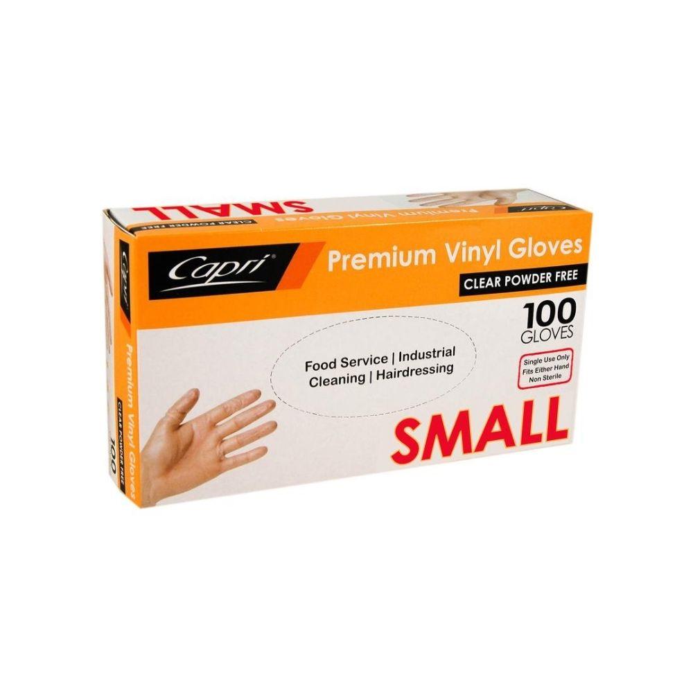 Capri Premium Vinyl Gloves Powder Free Small Clear 100 Pcs - C-GV0004